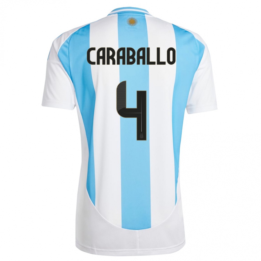 Men Football Argentina Brian Caraballo #4 White Blue Home Jersey 24-26 T-Shirt Nz