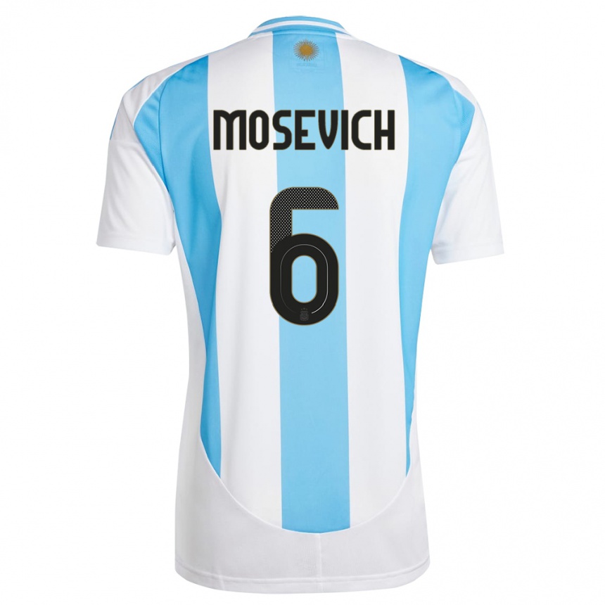 Men Football Argentina Leonel Mosevich #6 White Blue Home Jersey 24-26 T-Shirt Nz