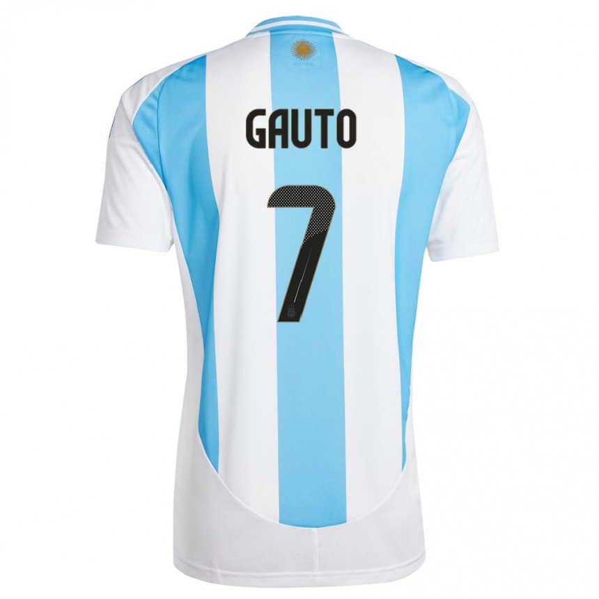 Men Football Argentina Juan Gauto #7 White Blue Home Jersey 24-26 T-Shirt Nz