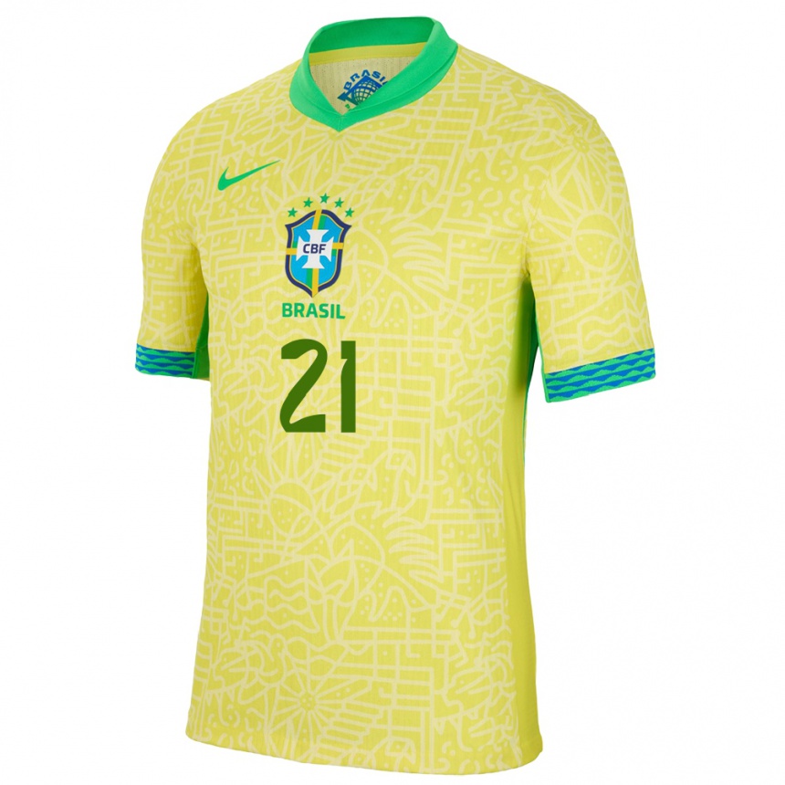 Men Football Brazil Vitor Roque #21 Yellow Home Jersey 24-26 T-Shirt Nz