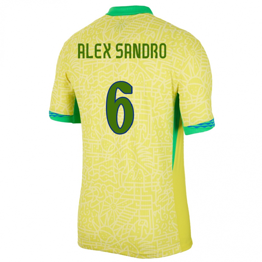 Men Football Brazil Alex Sandro #6 Yellow Home Jersey 24-26 T-Shirt Nz