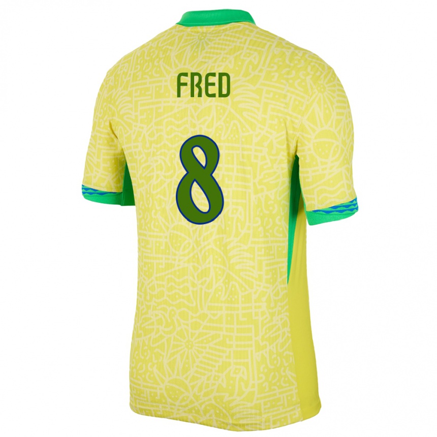 Men Football Brazil Fred #8 Yellow Home Jersey 24-26 T-Shirt Nz