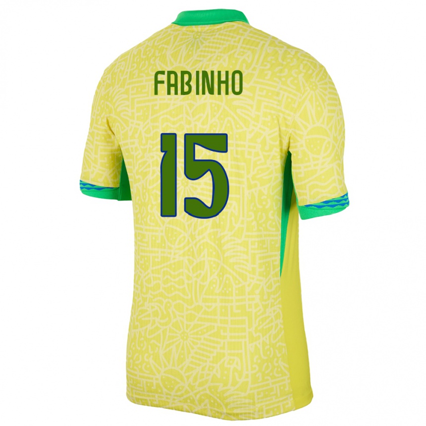 Men Football Brazil Fabinho #15 Yellow Home Jersey 24-26 T-Shirt Nz