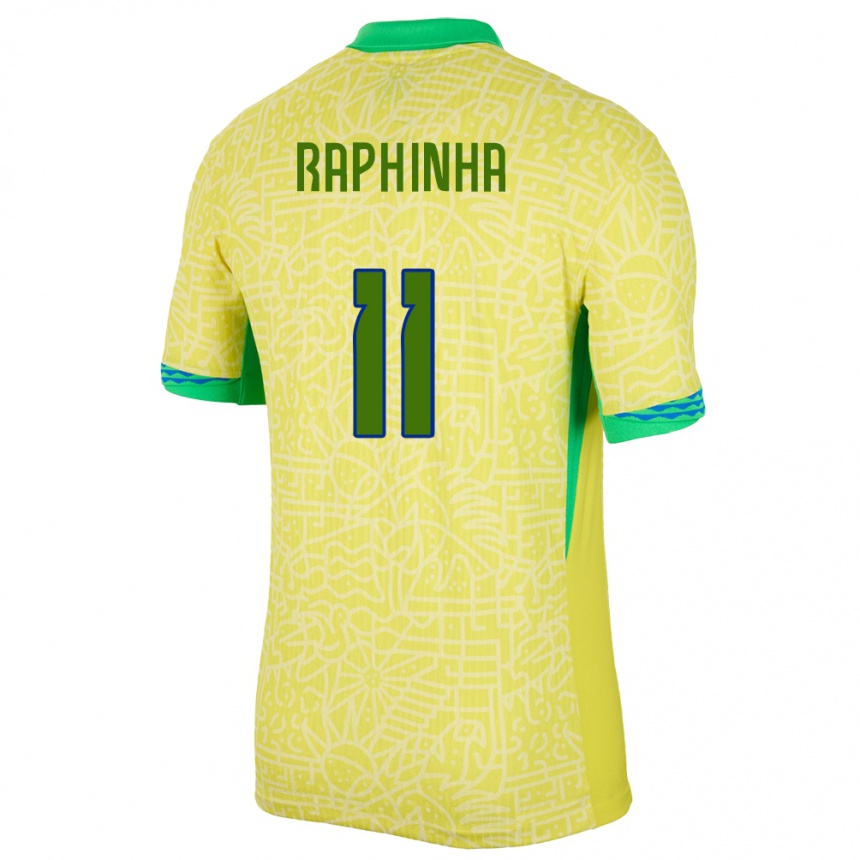 Men Football Brazil Raphinha #11 Yellow Home Jersey 24-26 T-Shirt Nz