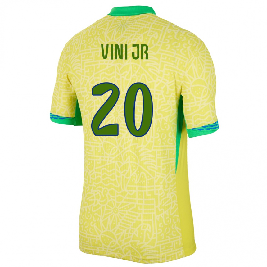 Men Football Brazil Vinicius Junior #20 Yellow Home Jersey 24-26 T-Shirt Nz