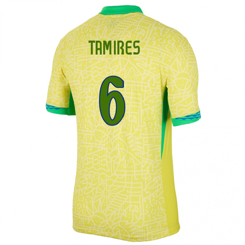 Men Football Brazil Tamires #6 Yellow Home Jersey 24-26 T-Shirt Nz