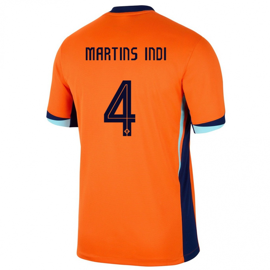 Men Football Netherlands Bruno Martins Indi #4 Orange Home Jersey 24-26 T-Shirt Nz