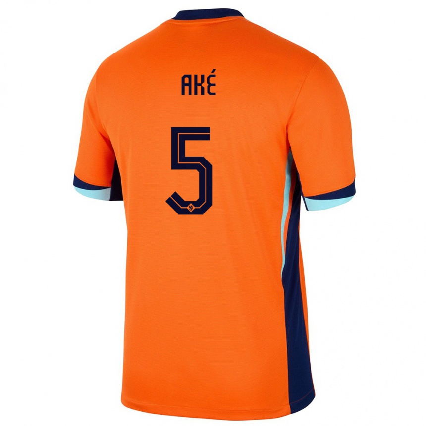 Men Football Netherlands Nathan Ake #5 Orange Home Jersey 24-26 T-Shirt Nz