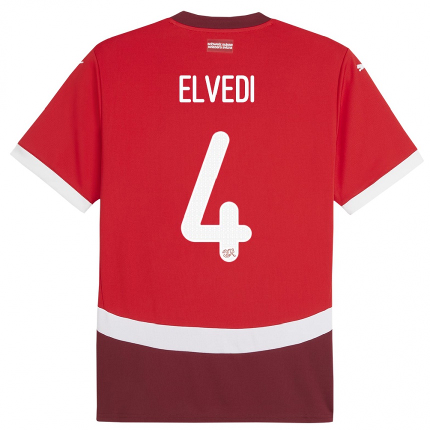 Men Football Switzerland Nico Elvedi #4 Red Home Jersey 24-26 T-Shirt Nz