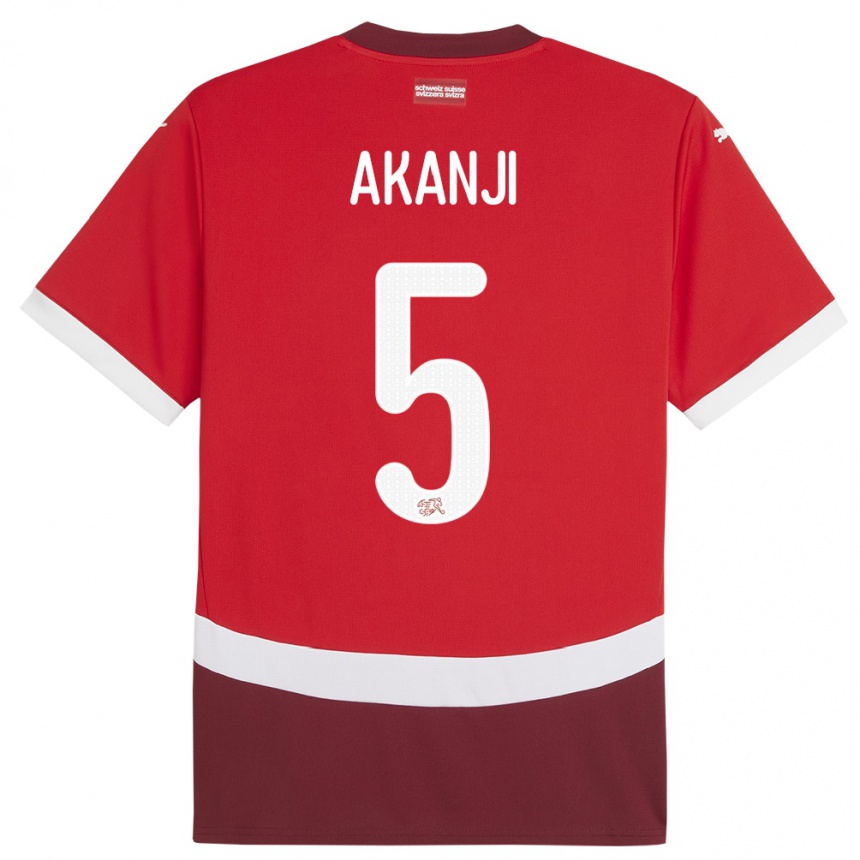 Men Football Switzerland Manuel Akanji #5 Red Home Jersey 24-26 T-Shirt Nz