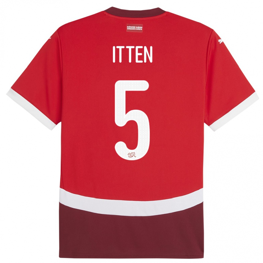 Men Football Switzerland Cedric Itten #5 Red Home Jersey 24-26 T-Shirt Nz