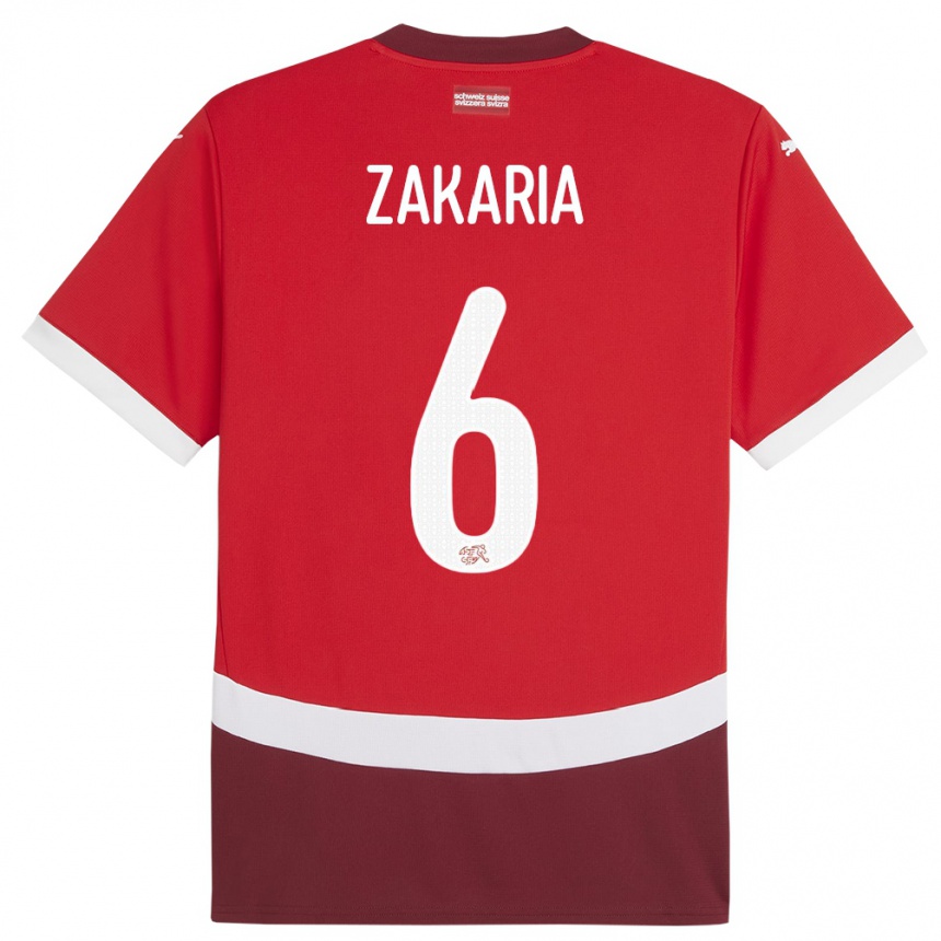 Men Football Switzerland Denis Zakaria #6 Red Home Jersey 24-26 T-Shirt Nz