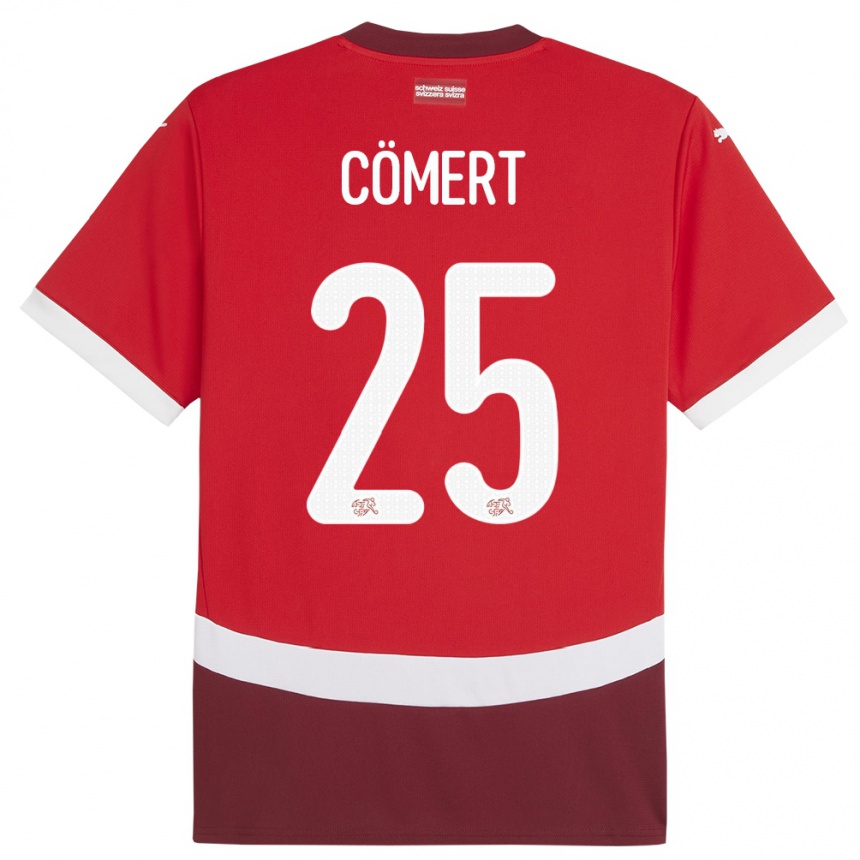 Men Football Switzerland Eray Comert #25 Red Home Jersey 24-26 T-Shirt Nz