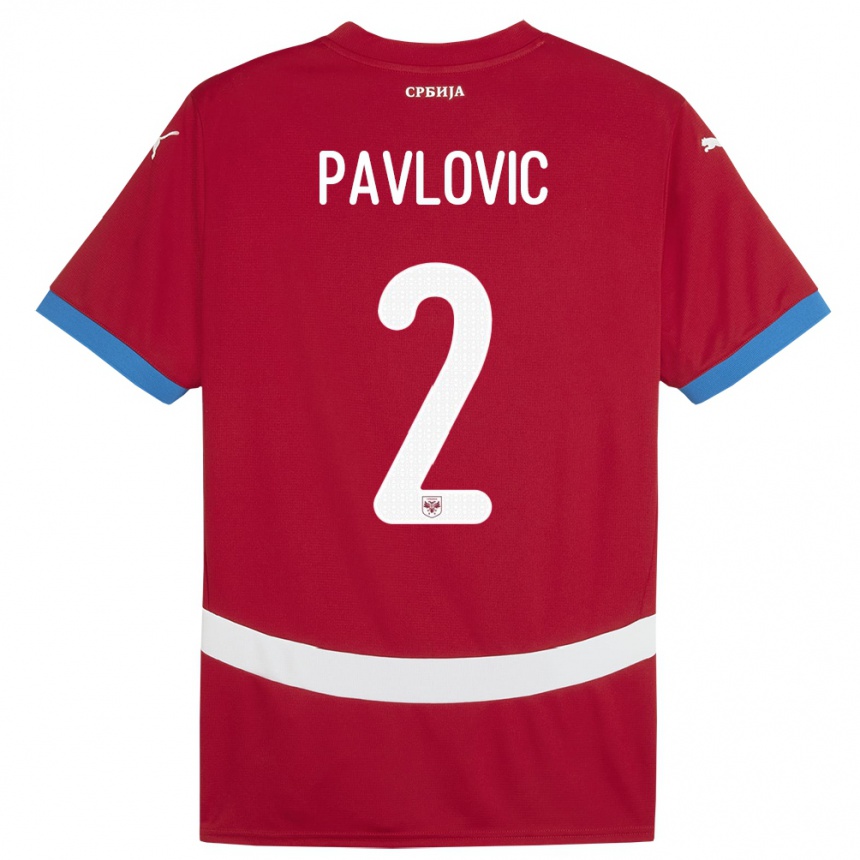 Men Football Serbia Strahinja Pavlovic #2 Red Home Jersey 24-26 T-Shirt Nz