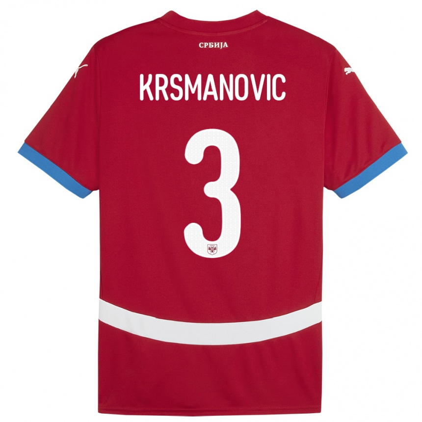 Men Football Serbia Nemanja Krsmanovic #3 Red Home Jersey 24-26 T-Shirt Nz