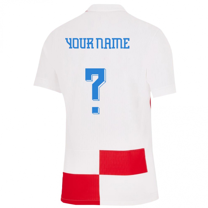 Men Football Croatia Your Name #0 White Red Home Jersey 24-26 T-Shirt Nz