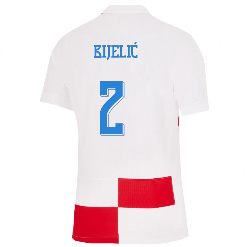 Men Football Croatia Dario Bijelic #2 White Red Home Jersey 24-26 T-Shirt Nz