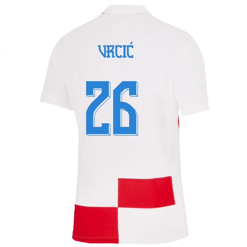 Men Football Croatia Jere Vrcic #26 White Red Home Jersey 24-26 T-Shirt Nz