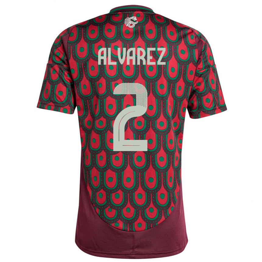 Men Football Mexico Kevin Alvarez #2 Maroon Home Jersey 24-26 T-Shirt Nz