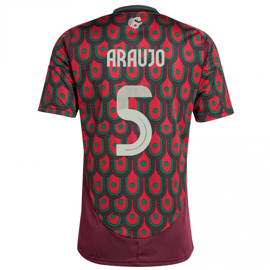 Men Football Mexico Julian Araujo #5 Maroon Home Jersey 24-26 T-Shirt Nz