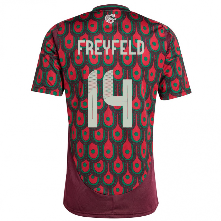 Men Football Mexico Emiliano Freyfeld #14 Maroon Home Jersey 24-26 T-Shirt Nz