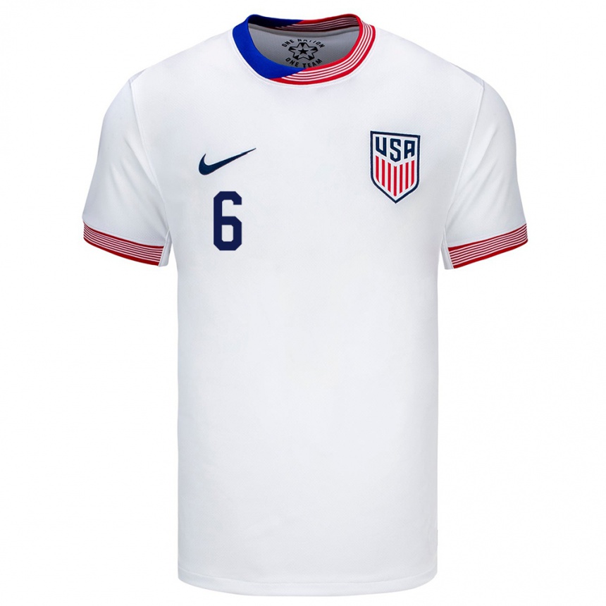 Men Football United States Kobi Henry #6 White Home Jersey 24-26 T-Shirt Nz