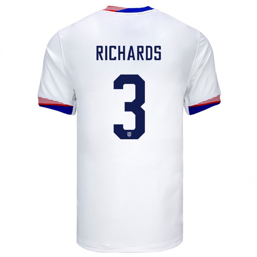 Men Football United States Chris Richards #3 White Home Jersey 24-26 T-Shirt Nz