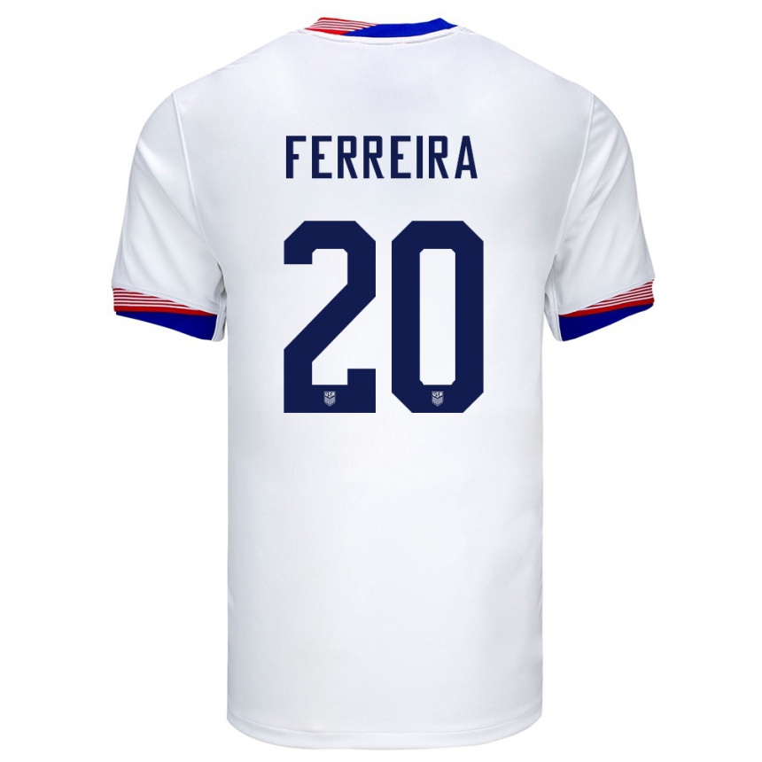 Men Football United States Jesus Ferreira #20 White Home Jersey 24-26 T-Shirt Nz