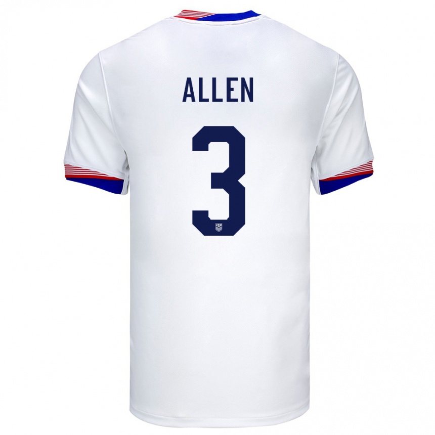 Men Football United States Noah Allen #3 White Home Jersey 24-26 T-Shirt Nz