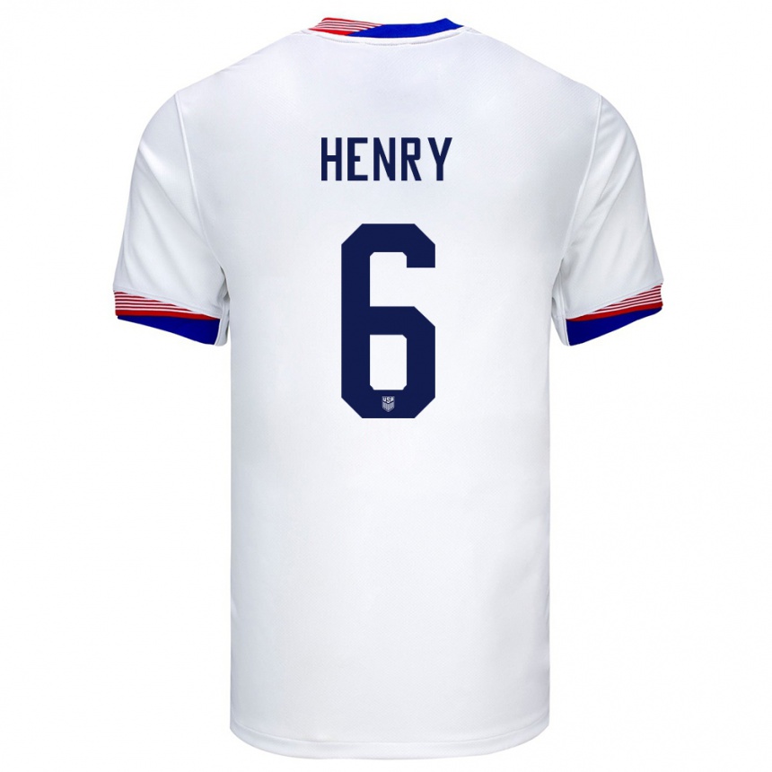 Men Football United States Kobi Henry #6 White Home Jersey 24-26 T-Shirt Nz