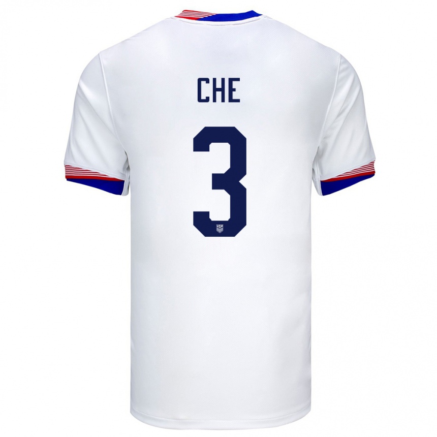 Men Football United States Justin Che #3 White Home Jersey 24-26 T-Shirt Nz