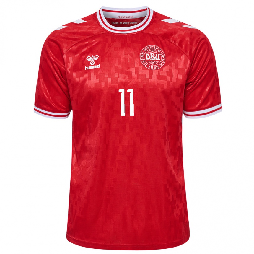 Men Football Denmark Jeppe Kjær #11 Red Home Jersey 24-26 T-Shirt Nz