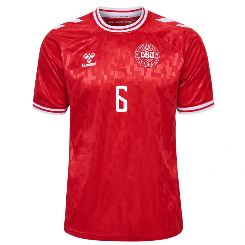 Men Football Denmark William Clem #6 Red Home Jersey 24-26 T-Shirt Nz