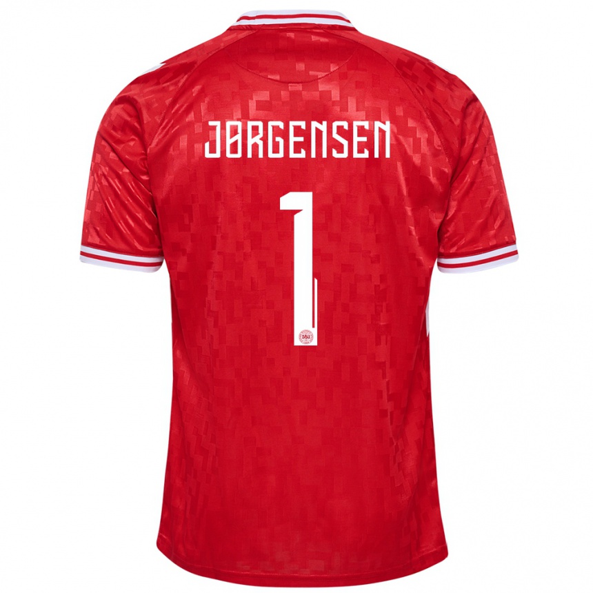 Men Football Denmark Filip Jørgensen #1 Red Home Jersey 24-26 T-Shirt Nz