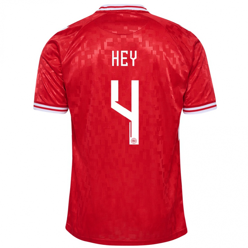 Men Football Denmark Lucas Hey #4 Red Home Jersey 24-26 T-Shirt Nz