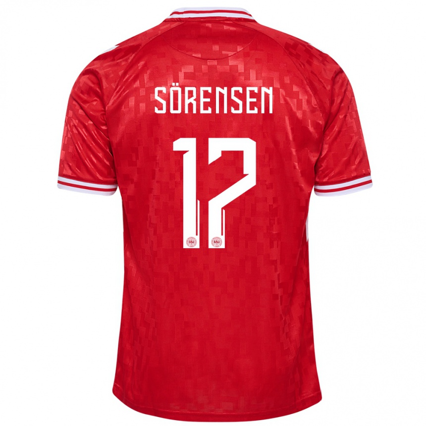 Men Football Denmark Oliver Sörensen #17 Red Home Jersey 24-26 T-Shirt Nz