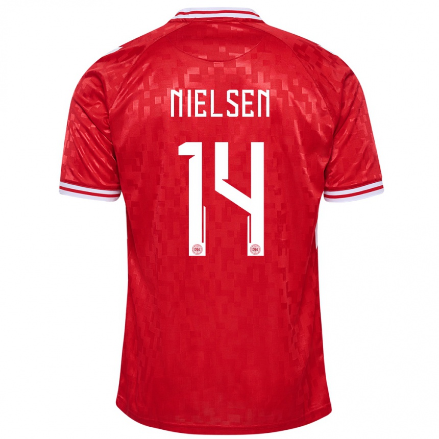 Men Football Denmark Julius Nielsen #14 Red Home Jersey 24-26 T-Shirt Nz