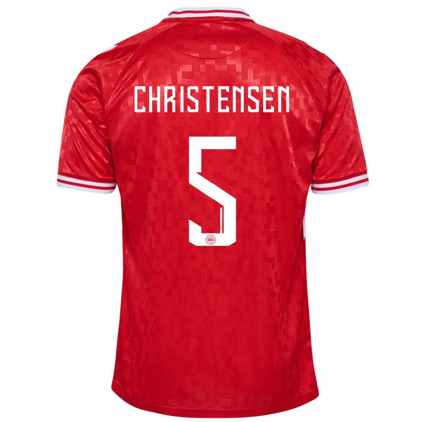 Men Football Denmark Aske Christensen #5 Red Home Jersey 24-26 T-Shirt Nz