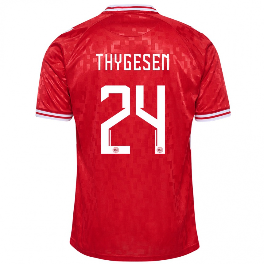 Men Football Denmark Sarah Thygesen #24 Red Home Jersey 24-26 T-Shirt Nz