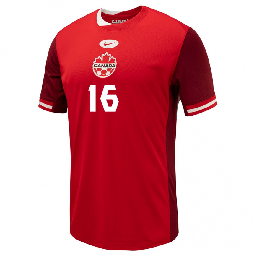 Men Football Canada Callum Montgomery #16 Red Home Jersey 24-26 T-Shirt Nz