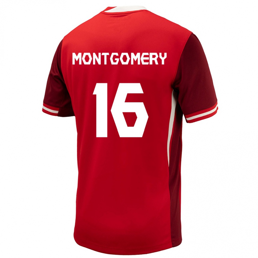 Men Football Canada Callum Montgomery #16 Red Home Jersey 24-26 T-Shirt Nz