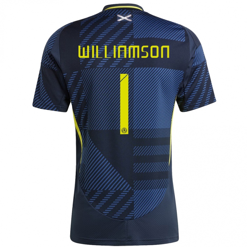 Men Football Scotland Woody Williamson #1 Dark Blue Home Jersey 24-26 T-Shirt Nz