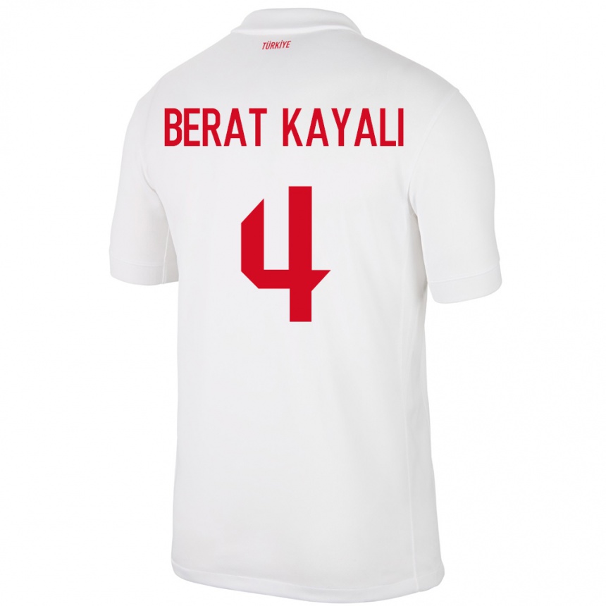 Men Football Turkey Hasan Berat Kayalı #4 White Home Jersey 24-26 T-Shirt Nz