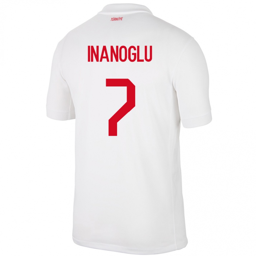 Men Football Turkey Kaan İnanoğlu #7 White Home Jersey 24-26 T-Shirt Nz