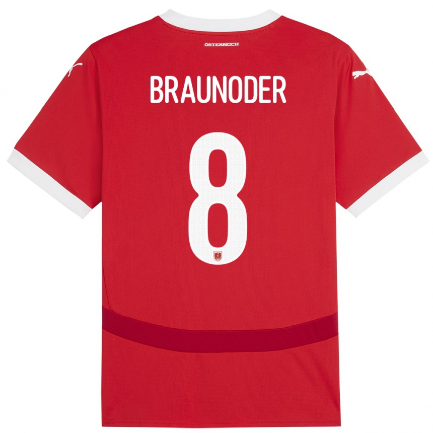 Men Football Austria Matthias Braunöder #8 Red Home Jersey 24-26 T-Shirt Nz