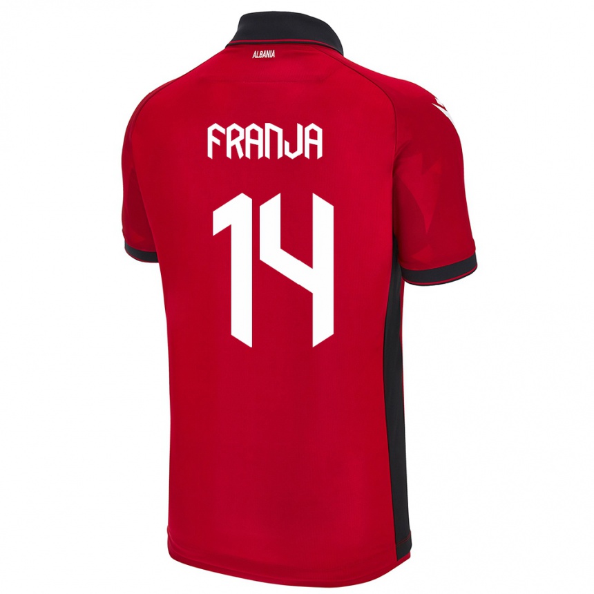 Men Football Albania Ezmiralda Franja #14 Red Home Jersey 24-26 T-Shirt Nz