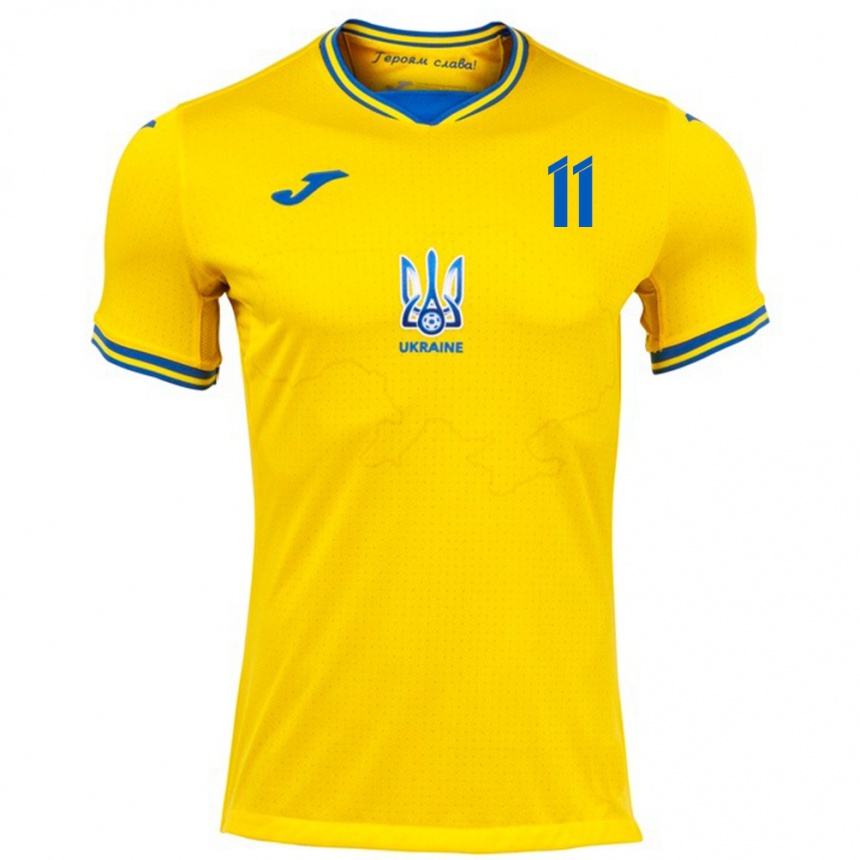 Men Football Ukraine Artem Dovbyk #11 Yellow Home Jersey 24-26 T-Shirt Nz