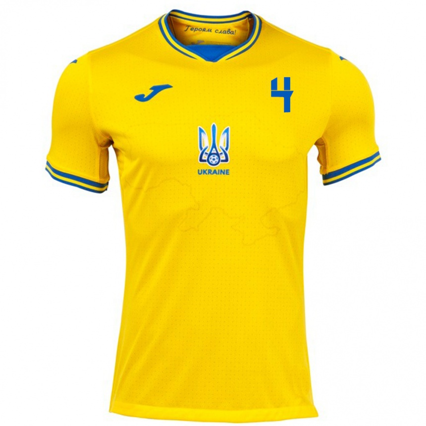 Men Football Ukraine Maksym Taloverov #4 Yellow Home Jersey 24-26 T-Shirt Nz