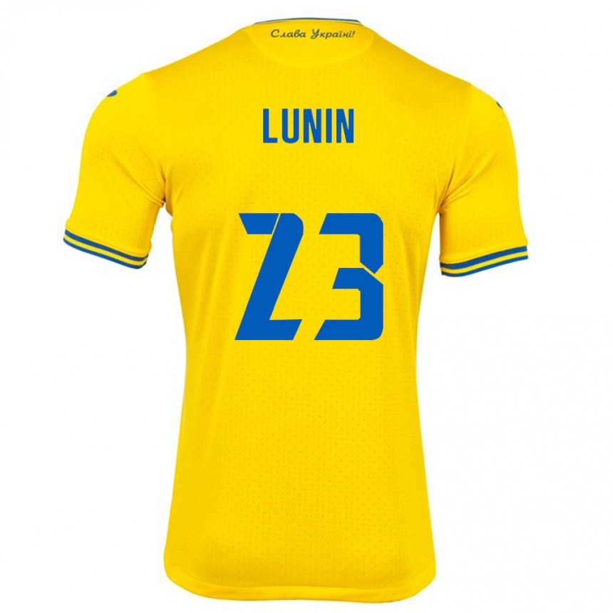 Men Football Ukraine Andriy Lunin #23 Yellow Home Jersey 24-26 T-Shirt Nz