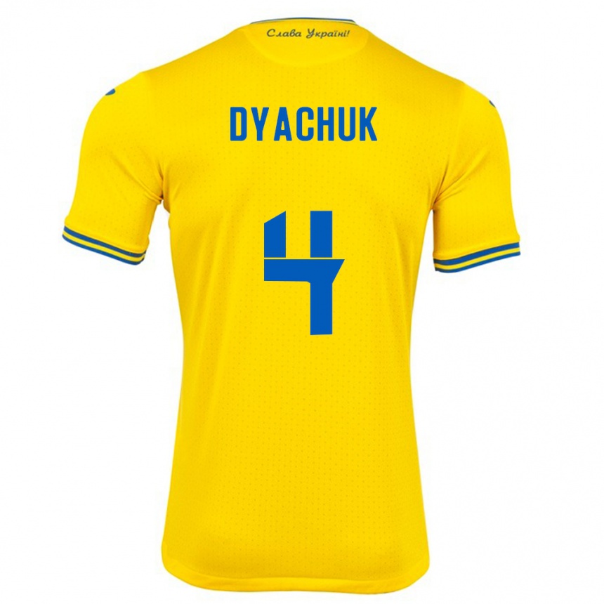 Men Football Ukraine Maksym Dyachuk #4 Yellow Home Jersey 24-26 T-Shirt Nz